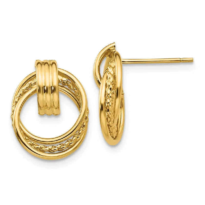 Ladies earrings heart shapes-Polished and Twisted Circle Post Earrings in 14k Yellow Gold