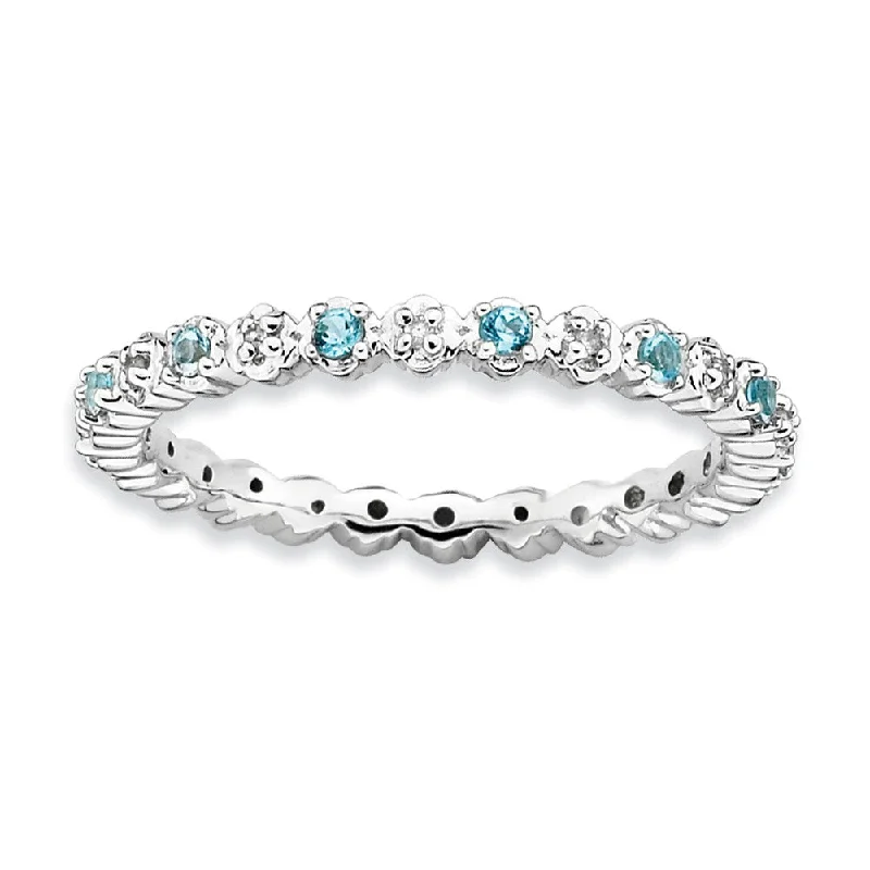 Ladies ring birthday presents-2.25mm Stackable Blue Topaz & .04 Ctw HI/I3 Diamond Silver Band