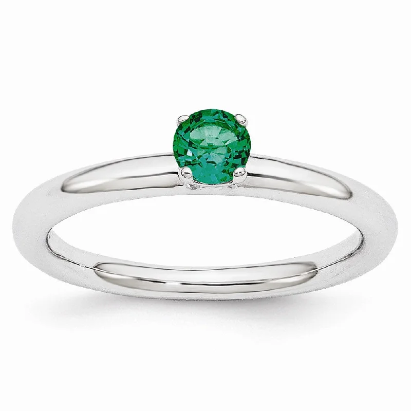 Ladies ring buying tips-Rhodium Plated Sterling Silver Stackable 4mm Created Emerald Ring