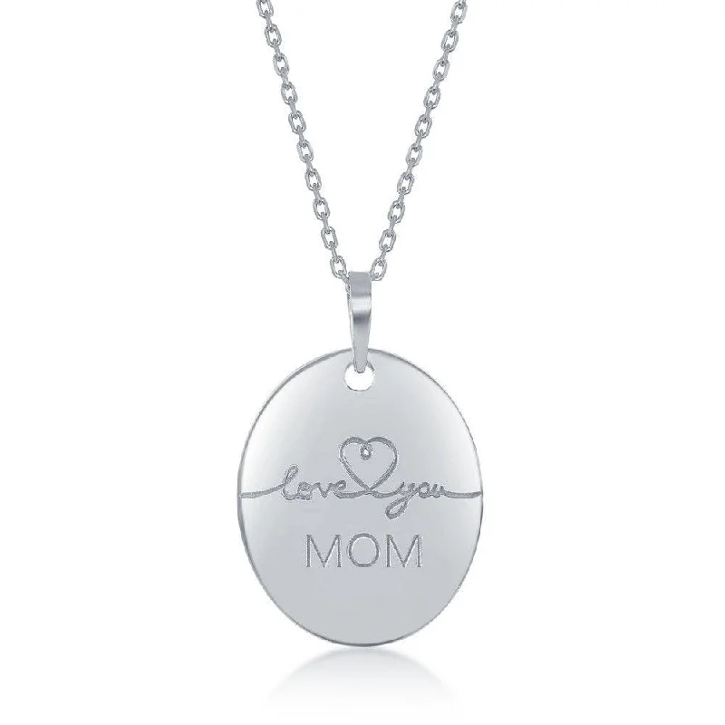 Ladies necklaces buying tips-Sterling Silver Engraved  Love You Mom Oval Necklace