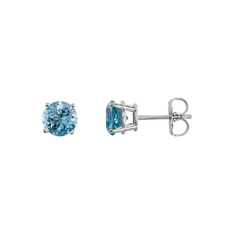 Ladies earrings group designs-6mm Round Aquamarine Stud Earrings in 14k White Gold