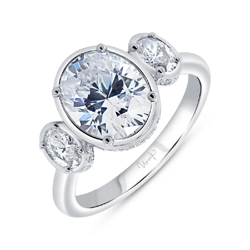 Ladies engagement rings floral motifs-Uneek Alexandria Collection Three-Stone Oval Shaped Engagement Ring