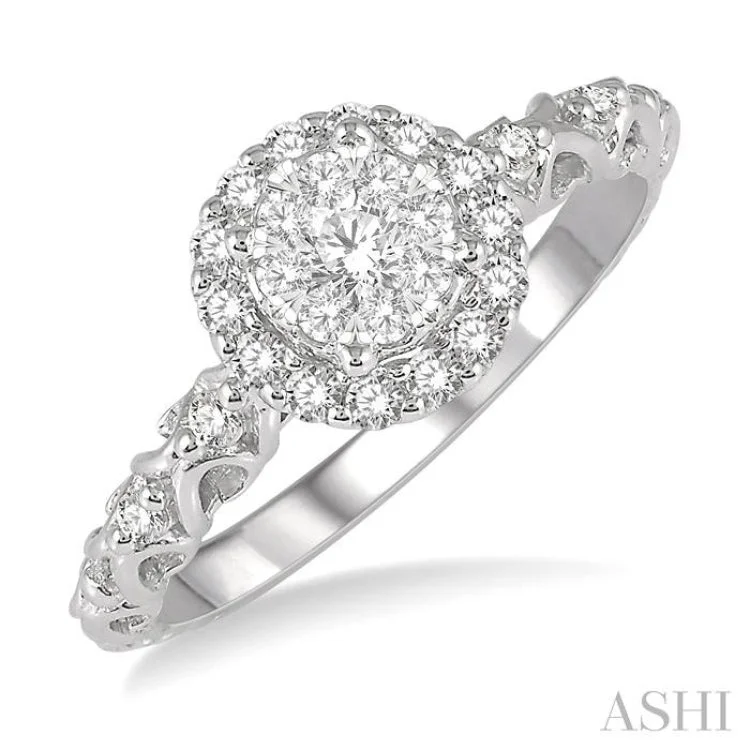 Ladies engagement rings luxurious appeal-3/8 Ctw Round Cut Diamond Lovebright Engagement Ring in 14K White Gold