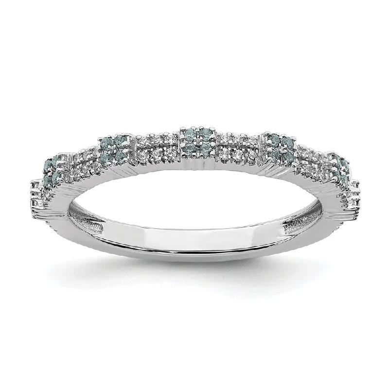 Ladies ring sapphire gems-2.5mm Rhodium Sterling Silver, Aquamarine & Diamond Stackable Band