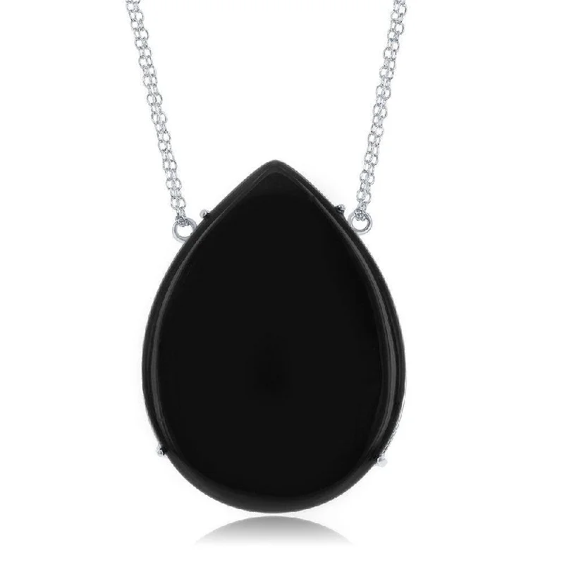 Ladies necklaces engagement gifts-Sterling Silver Large Teardrop Black Onyx Necklace