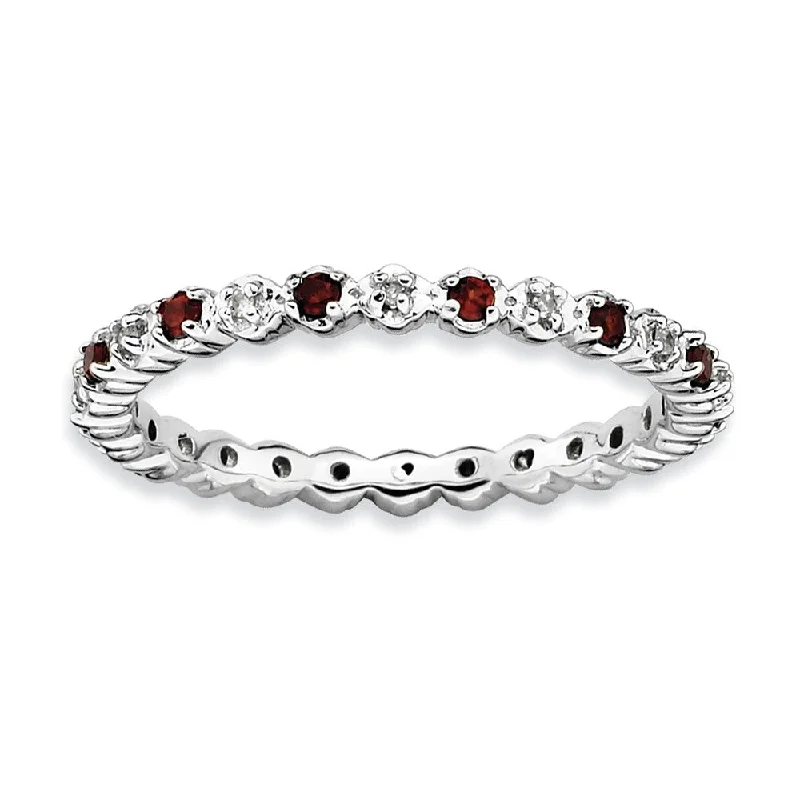 Ladies ring star motifs-2.25mm Sterling Silver, Garnet & .04 Ctw Diamond Stackable Band