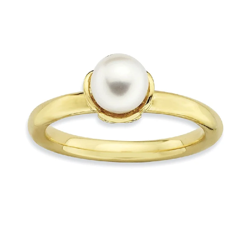 Ladies ring wedding accessories-FW Cultured Pearl & 14k Yellow Gold Plated Sterling Silver Stack Ring