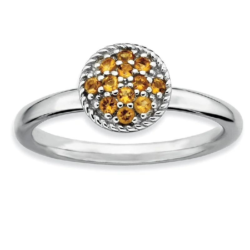 Ladies ring latest trends-Silver Stackable Round 1/5 Cttw Citrine Ring