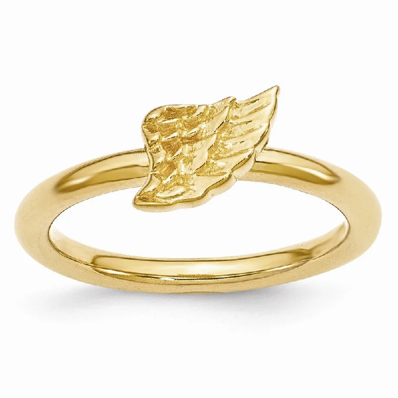 Ladies ring silver options-Gold Tone Plated Sterling Silver Stackable 6mm Angel Wing Ring