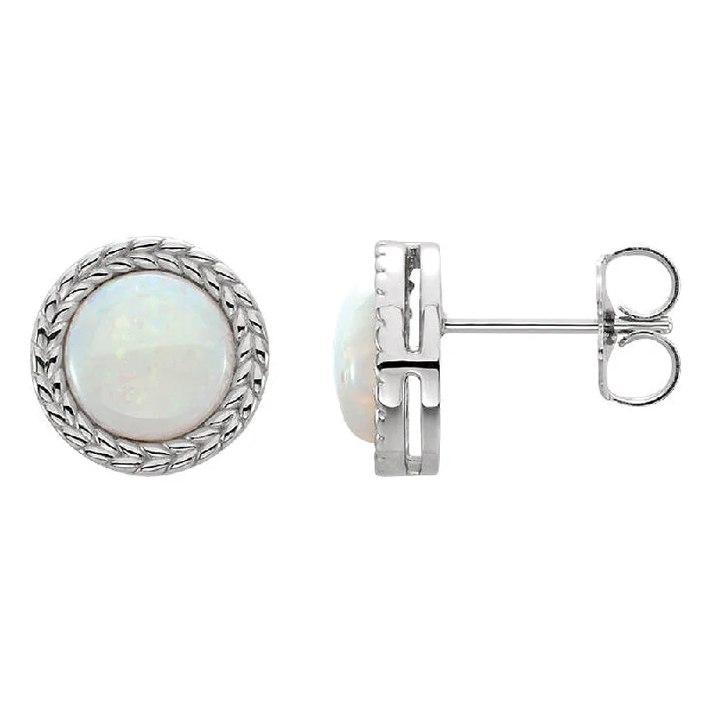 Ladies earrings rose gold-9.5mm (3/8 Inch) 14k White Gold Genuine White Opal Stud Earrings