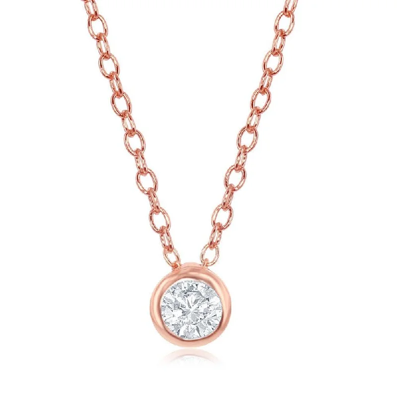 Ladies necklaces diamond pendants-Sterling Silver Single Bezel-Set Cubic Zirconia Necklace