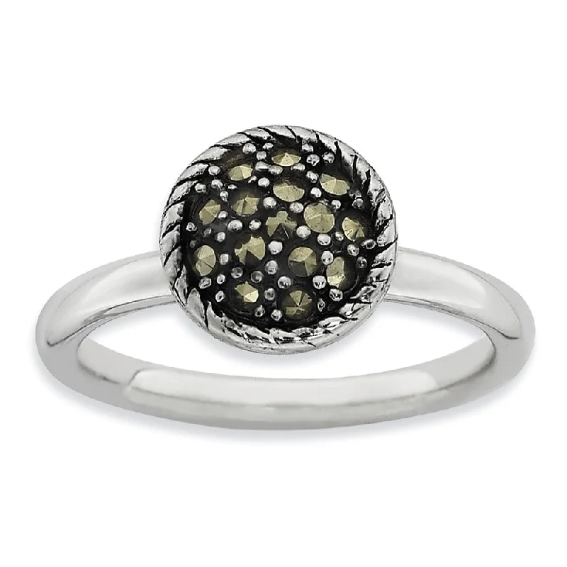 Ladies ring unique designs-2.25mm Sterling Silver Stackable Marcasite Round Ring