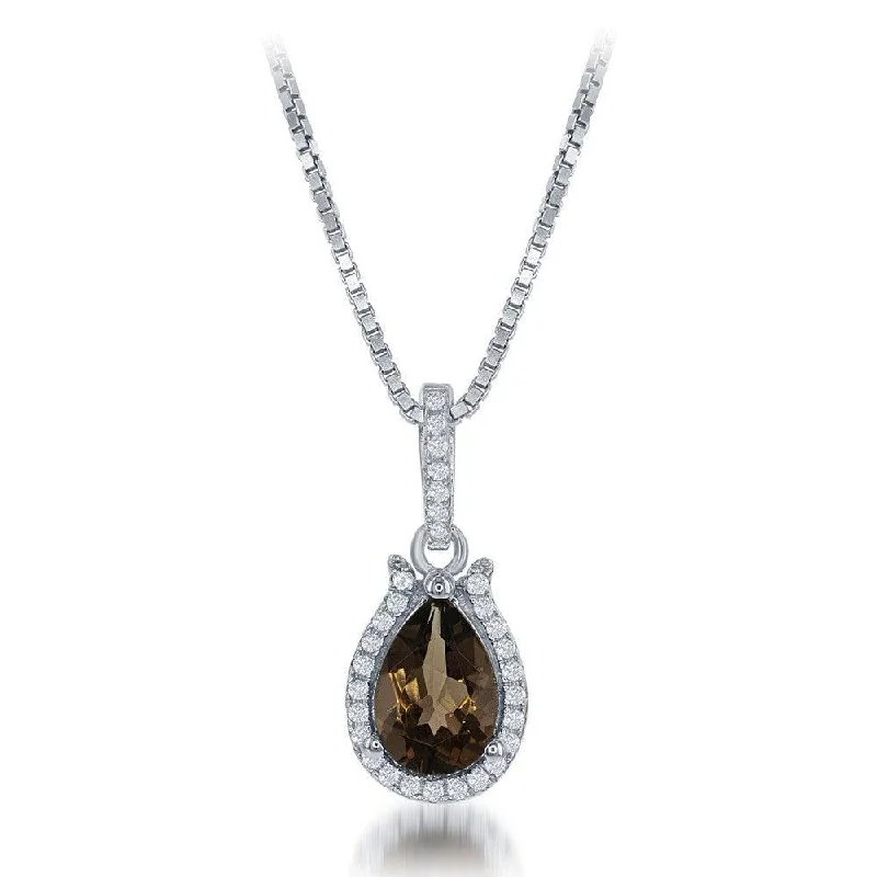 Ladies necklaces gold-plated-Sterling Silver Brown Pear Smokey quartz Necklace