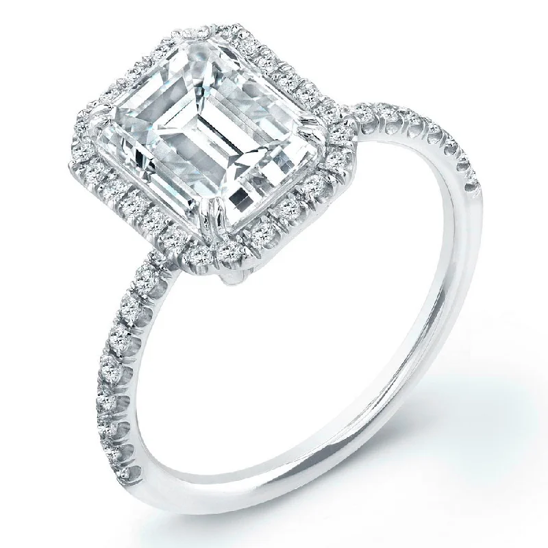 Ladies engagement rings e-commerce sites-Uneek Timeless Collection Halo Emerald Cut Engagement Ring