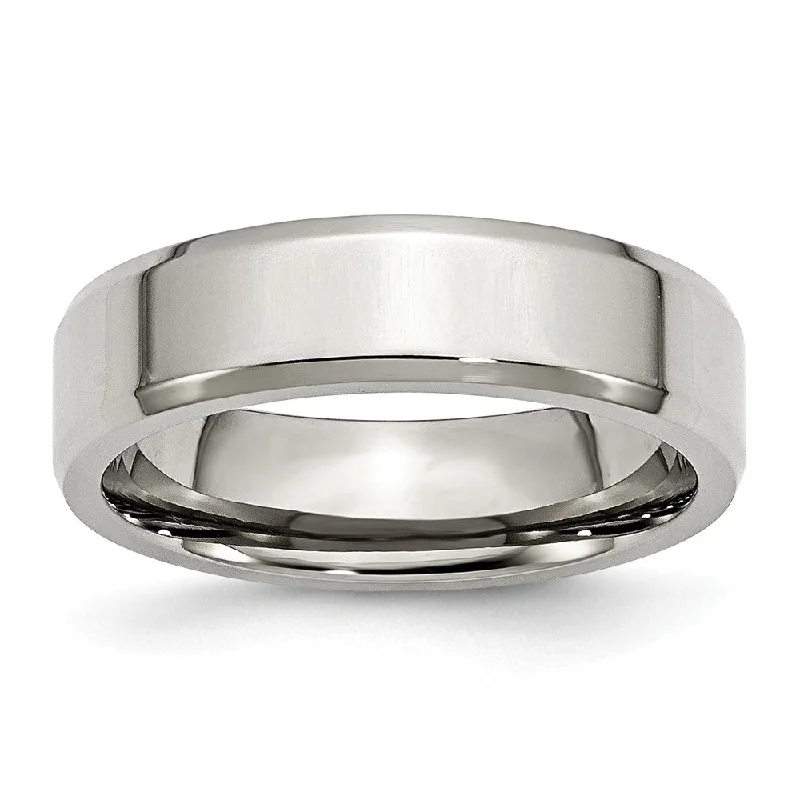 Ladies ring sale events-6mm Polished Beveled Edge Comfort Fit Stainless Steel Band