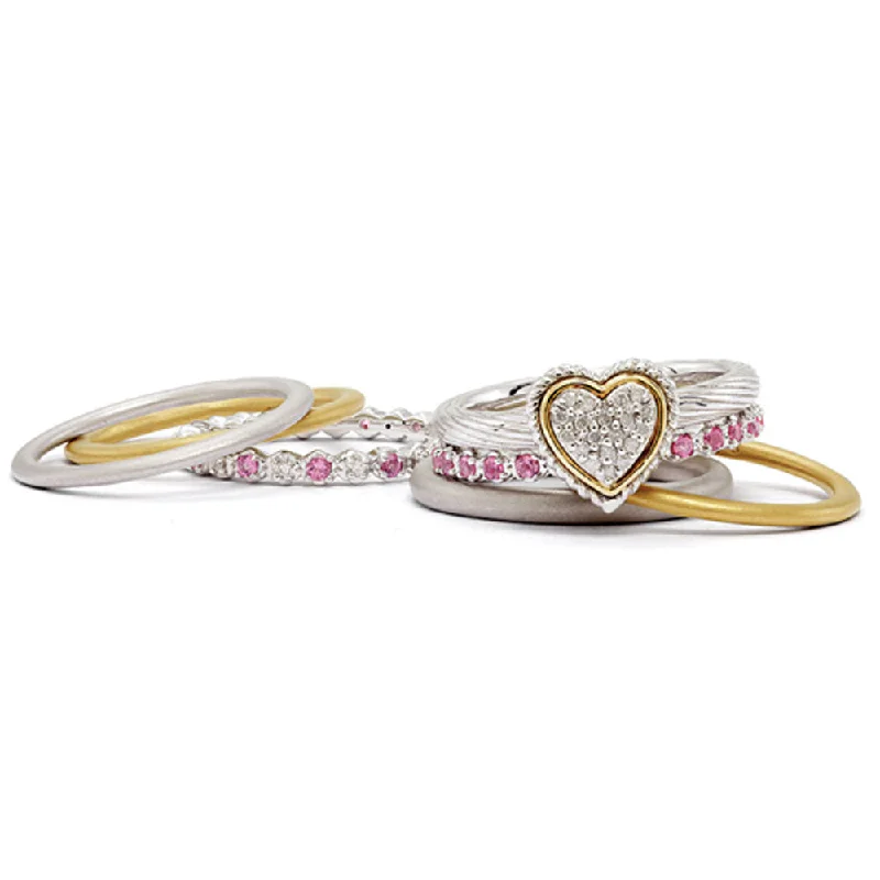 Ladies ring sentimental value-Sterling Silver & 14K Gold Plated Diamond Love Embrace Stack Ring Set