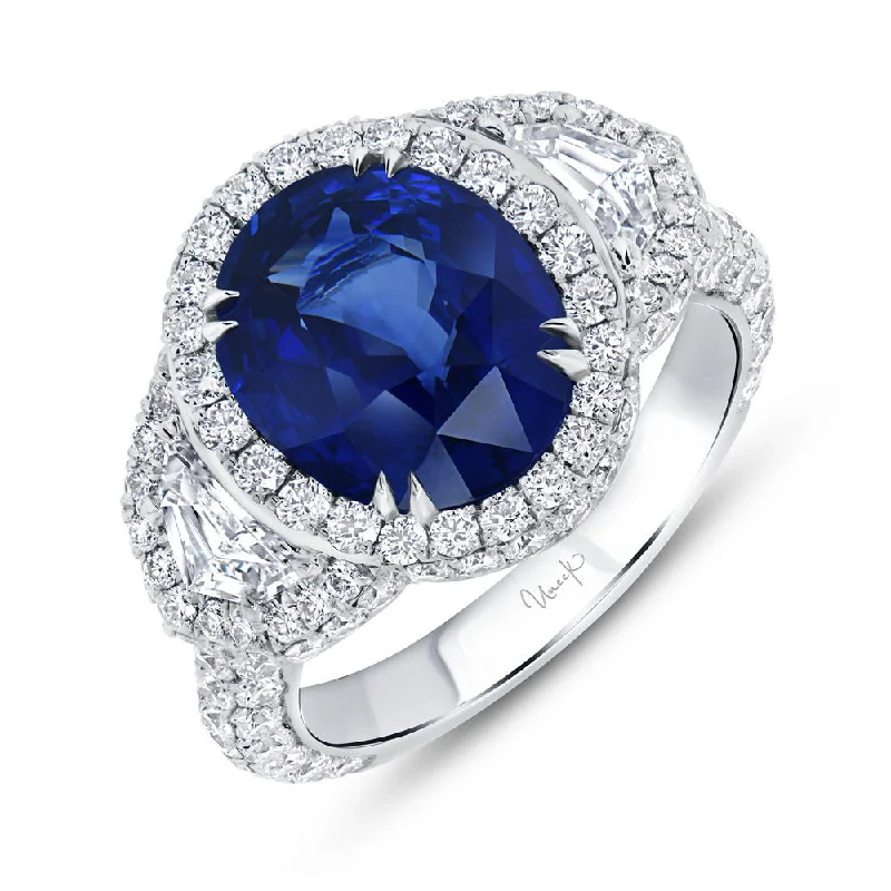 Ladies engagement rings 2025 trends-Uneek Precious Collection Halo Oval Shaped Blue Sapphire Engagement Ring