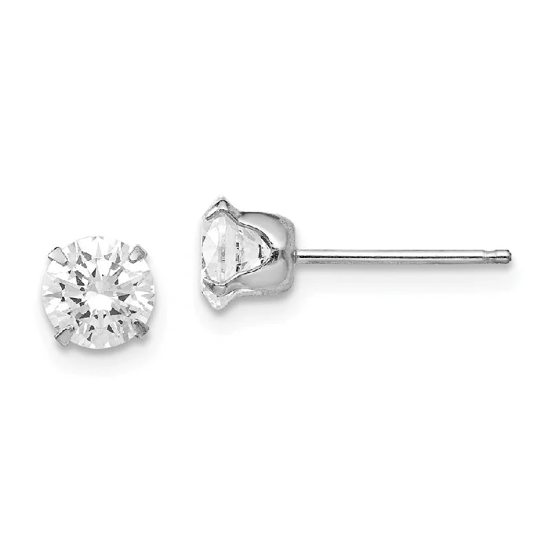 Ladies earrings hypoallergenic-5.25mm Round Cubic Zirconia Stud Earrings in 14k White Gold