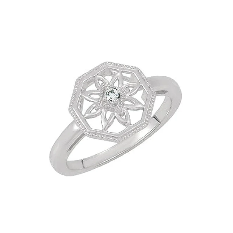 Ladies ring social media trends-Vintage Style Sterling Silver .03 Ct H-I, I2 Diamond Octagon Ring