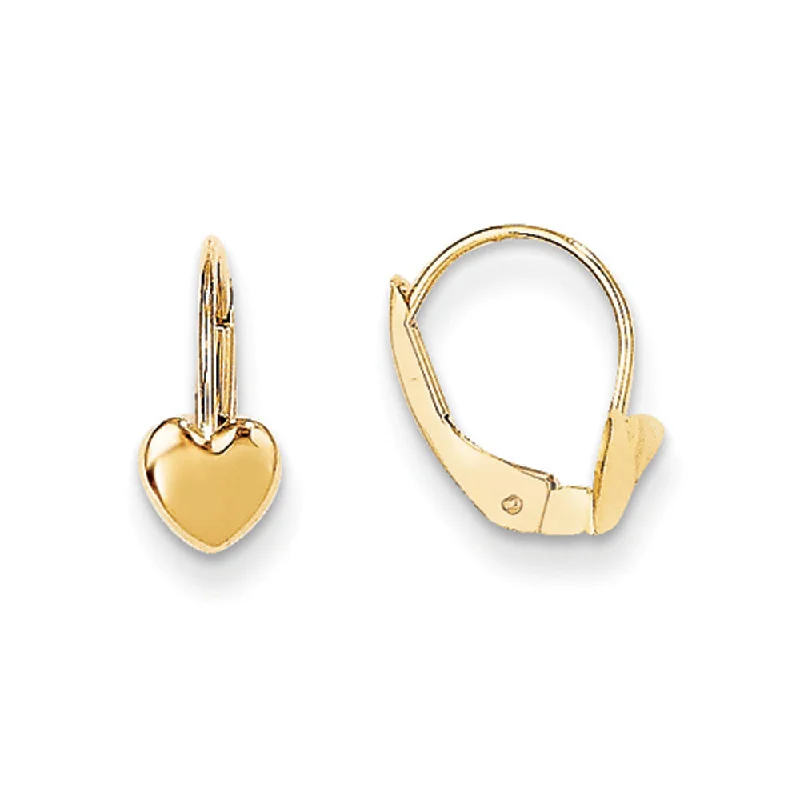 Ladies earrings youthful designs-Kids Polished Heart Lever Back Earrings in 14k Yellow Gold