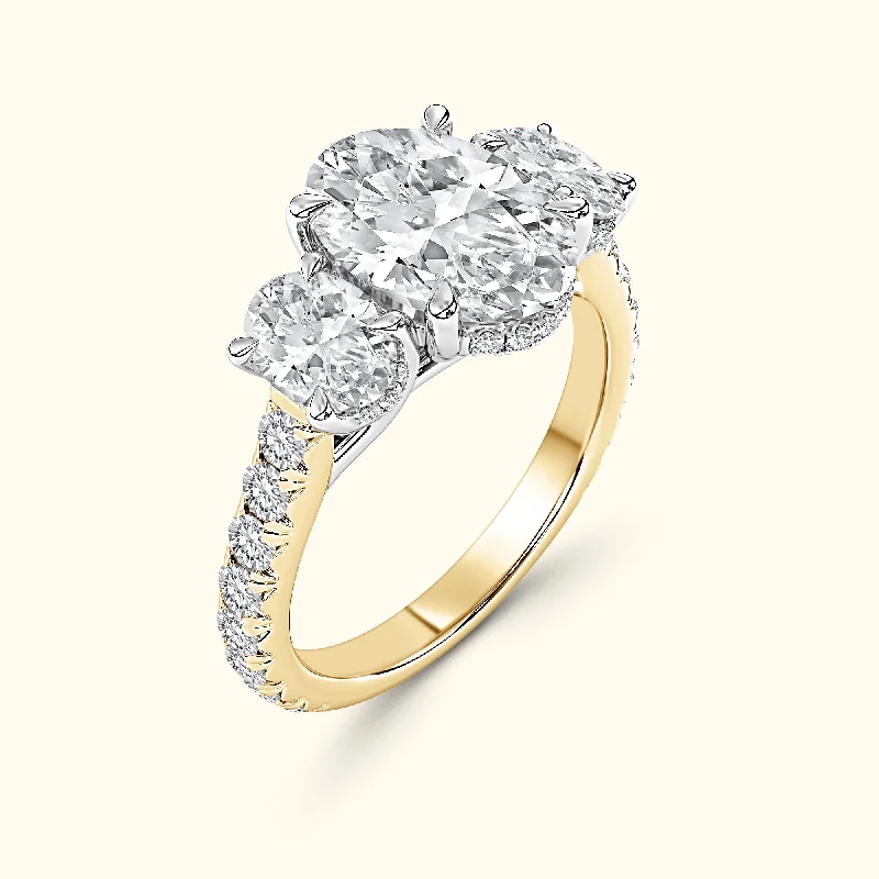 Ladies engagement rings gold bands-'Tessa' 3 Stone Oval Engagement Ring