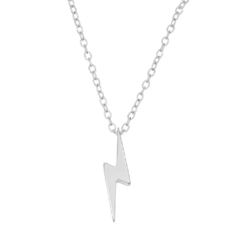 Ladies necklaces emotional keepsakes-Sterling Silver Shiny Lightning Bolt Necklace