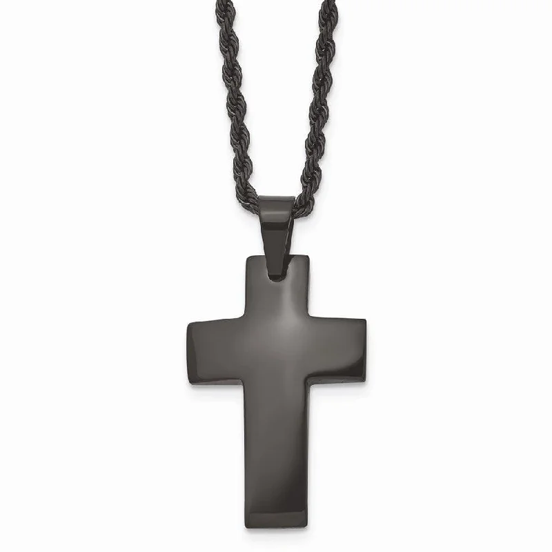 Ladies necklaces classic styles-Stainless Steel Black IP-plated Polished Cross Necklace