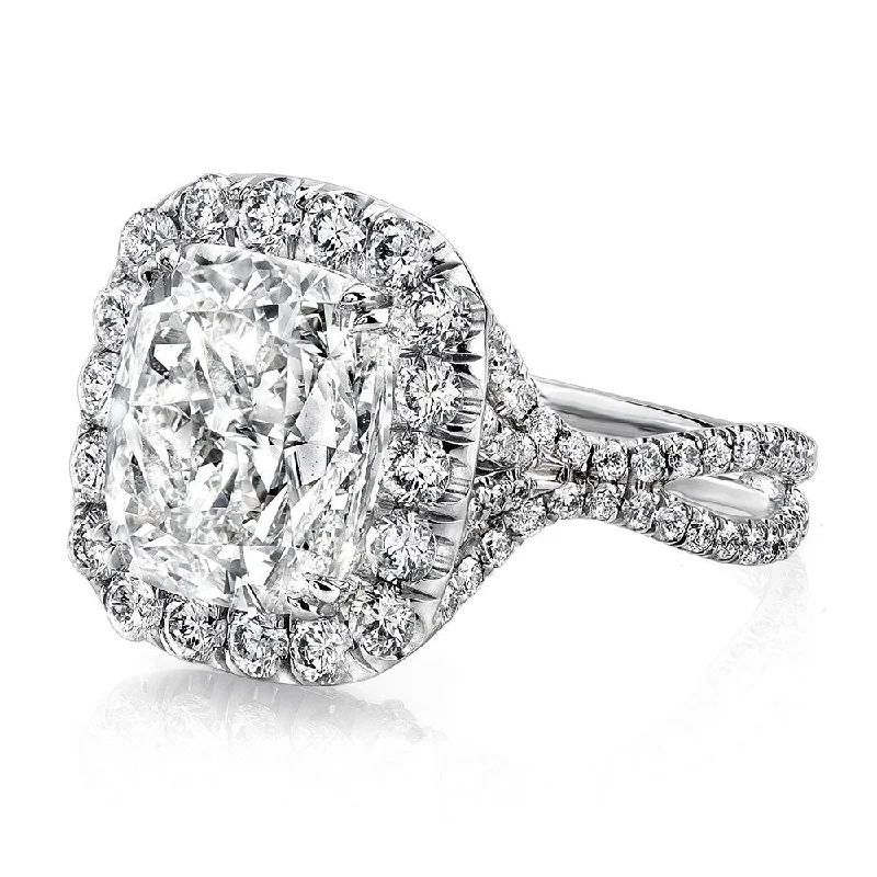 Ladies engagement rings white gold-Uneek 6-Carat Cushion-Cut Diamond Halo Engagement Ring with Pave Silhouette Double Shank