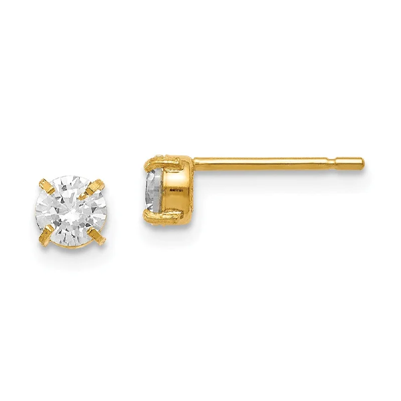 Ladies earrings luxury brands-4mm Cubic Zirconia Stud Earrings in 14k Yellow Gold