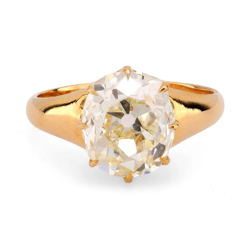 Ladies engagement rings customer reviews-GIA 3.52 carat old mine cut diamond 14k yellow gold solitaire engagement ring