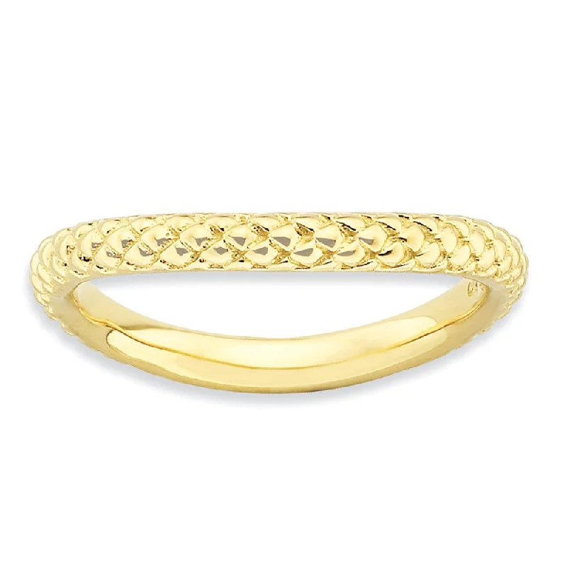 Ladies ring elegant styles-2.25mm Stackable 14K Yellow Gold Plated Silver Curved Textured Band