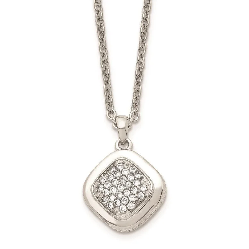 Ladies necklaces natural gems-Stainless Steel Polished CZ Square w/2in ext. Necklace