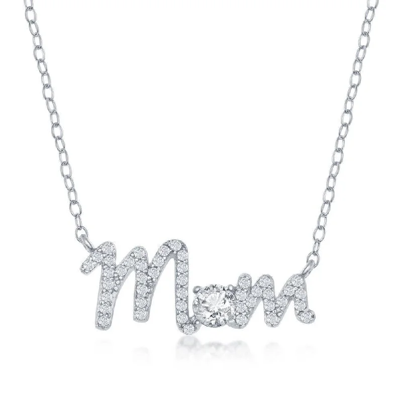 Ladies necklaces popular brands-Sterling Silver 'Mom' Cubic Zirconia Necklace