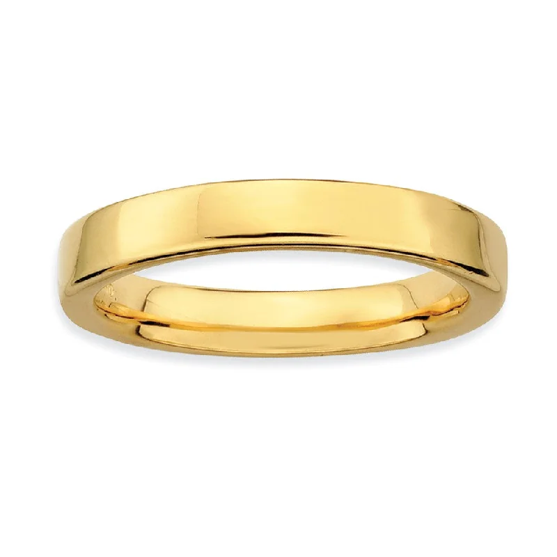 Ladies ring wedding bands-14k Yellow Gold Plated Sterling Silver Polished Flat 3.5mm Stack Band