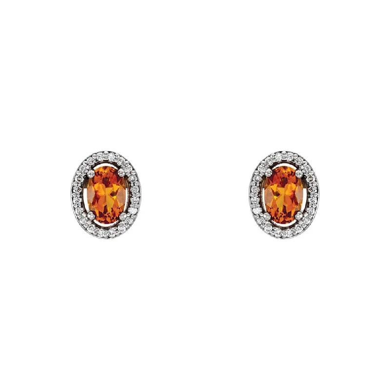 Ladies earrings heart shapes-Oval Citrine & Diamond Halo Earrings in 14k White Gold