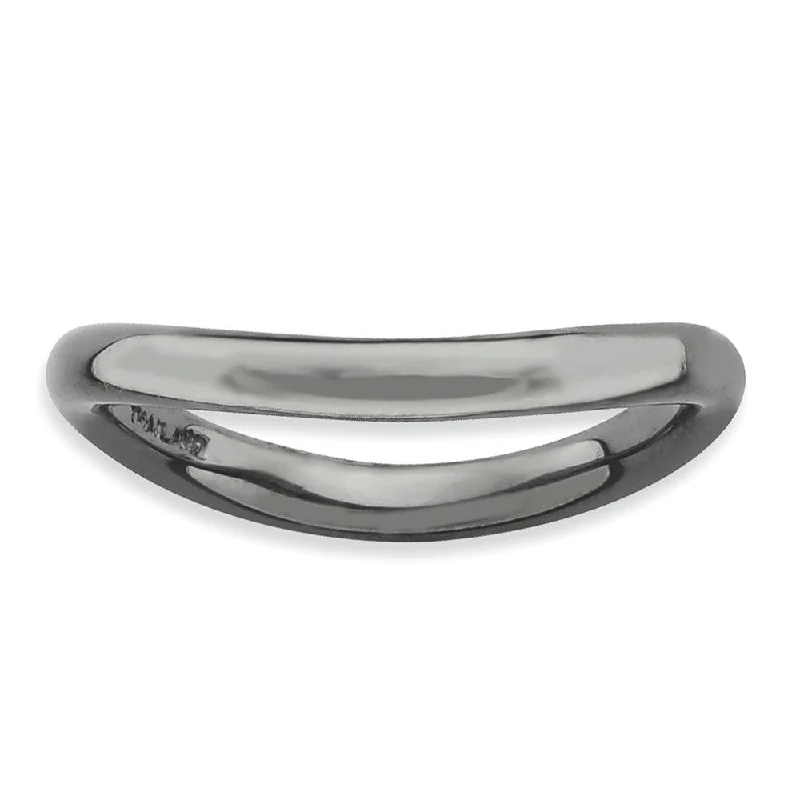 Ladies ring titanium picks-2.25mm Stackable Black Plated Silver Curved Polished Band