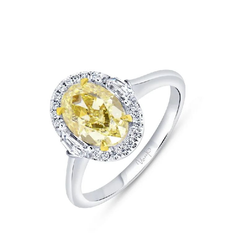 Ladies engagement rings bold designs-Uneek Natureal Collection Halo Oval Shaped Fancy Light Yellow Diamond Engagement Ring