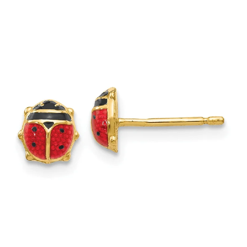 Ladies earrings fashion picks-Kids 5mm Red Ladybug Post Earrings in 14k Yellow Gold and Enamel