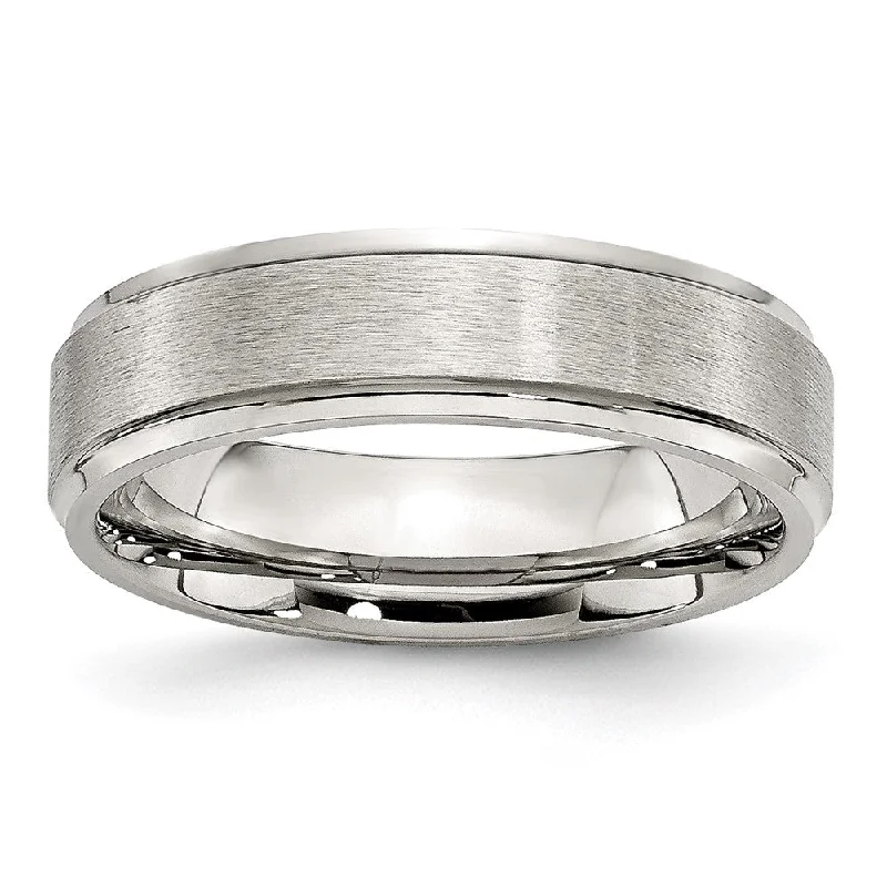 Ladies ring gold-plated-6mm Stainless Steel Brushed Center Ridged Edge Comfort Fit Band