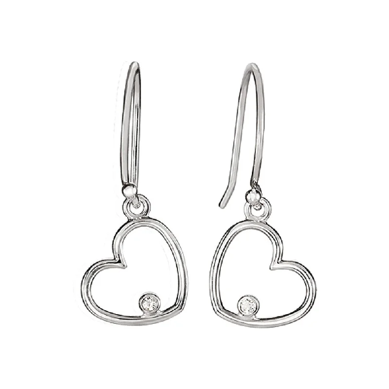 Ladies earrings light luxury-Solitaire Diamond Heart Earrings in Sterling Silver