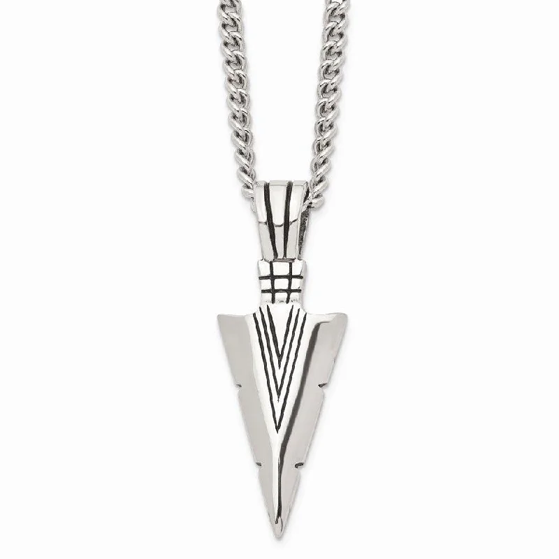 Ladies necklaces sister sets-Stainless Steel Polished & Antiqued Dagger 22in Necklace