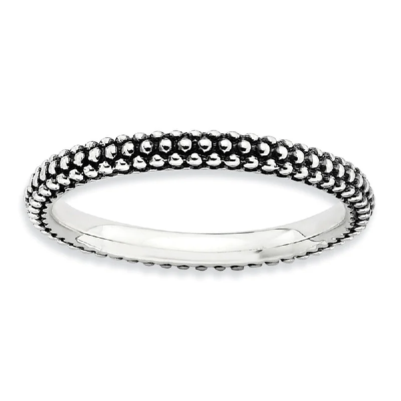 Ladies ring modern styles-2.5mm Sterling Silver Stackable Antiqued Small Bead Band