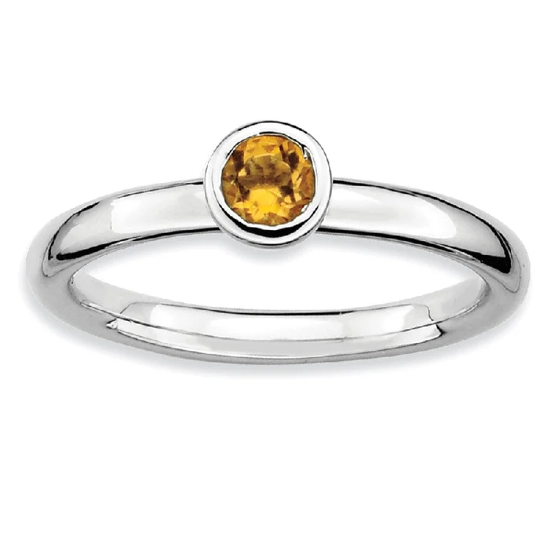 Ladies ring vintage charm-Stackable Low Profile 4mm Citrine Silver Ring