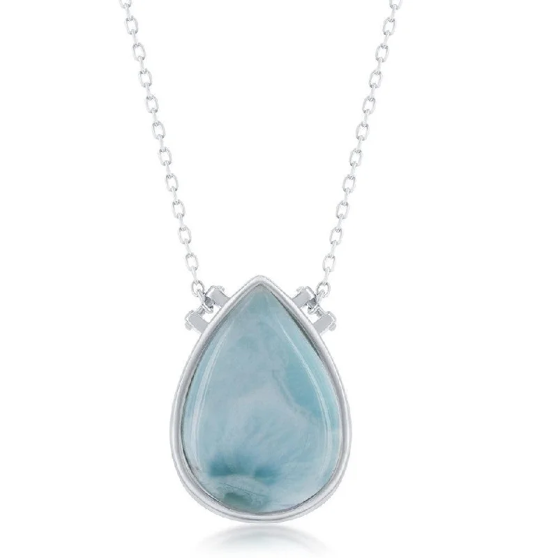 Ladies necklaces anniversary picks-Sterling Silver Pear Shaped Larimar Necklace