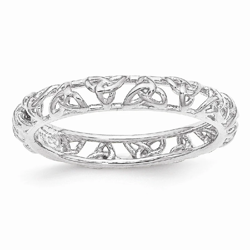 Ladies ring stacking trends-Rhodium Plated Sterling Silver Stackable 3.5mm Celtic Knot Band