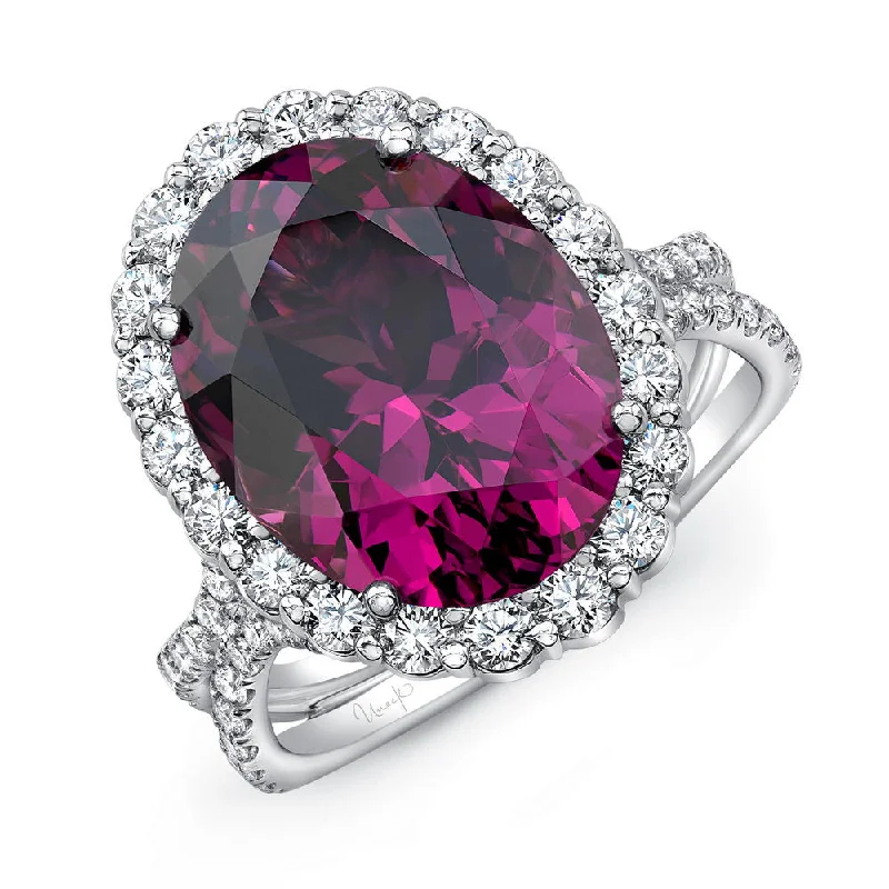 Ladies engagement rings proposal ideas-Uneek Precious Collection Halo Oval Shaped Rhodolite Engagement Ring