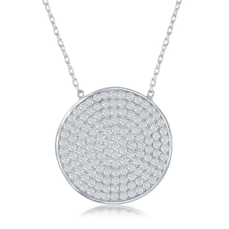 Ladies necklaces pearl strands-Sterling Silver Center Round Cubic Zirconia Necklace