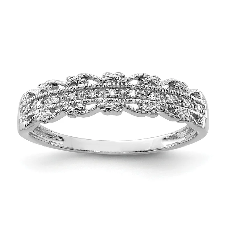 Ladies ring white gold-4mm Diamond Ornate Ring in Sterling Silver