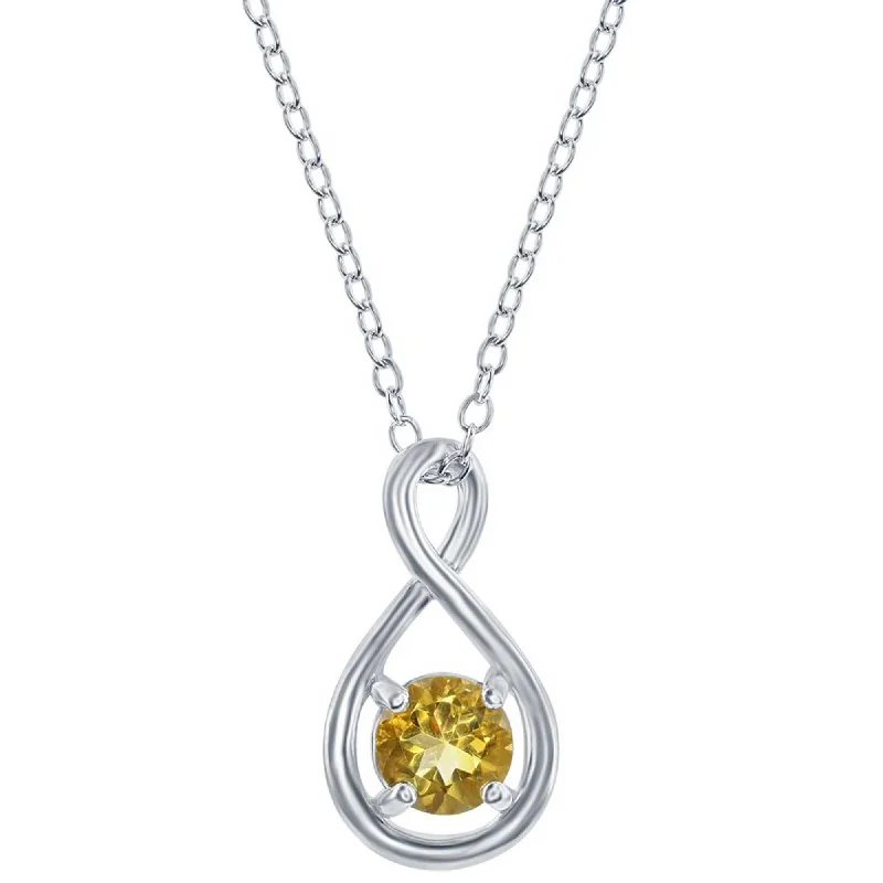 Ladies necklaces gift ideas-Classic Women's Necklace - Sterling Silver Round 5mm Citrine Infinity Design | M-6974