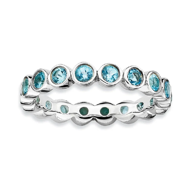 Ladies ring gold designs-Sterling Silver Stackable Bezel Set Blue Topaz 3.5mm Band